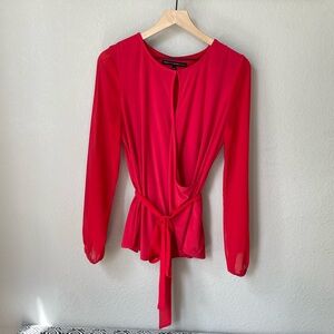 White House Black Market Red Long Sleeve Wrap Shirt